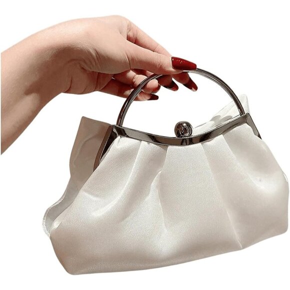 Women's White Polyester Cute Bow Decor Clutch Evening Crossbody Purse - Picture 2 of 7